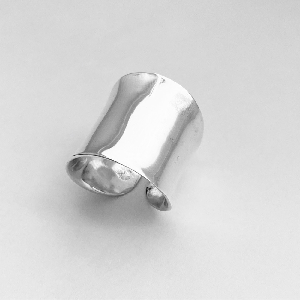 Sterling Silver Statement Cancave Cuff Ring, Boho… - image 5